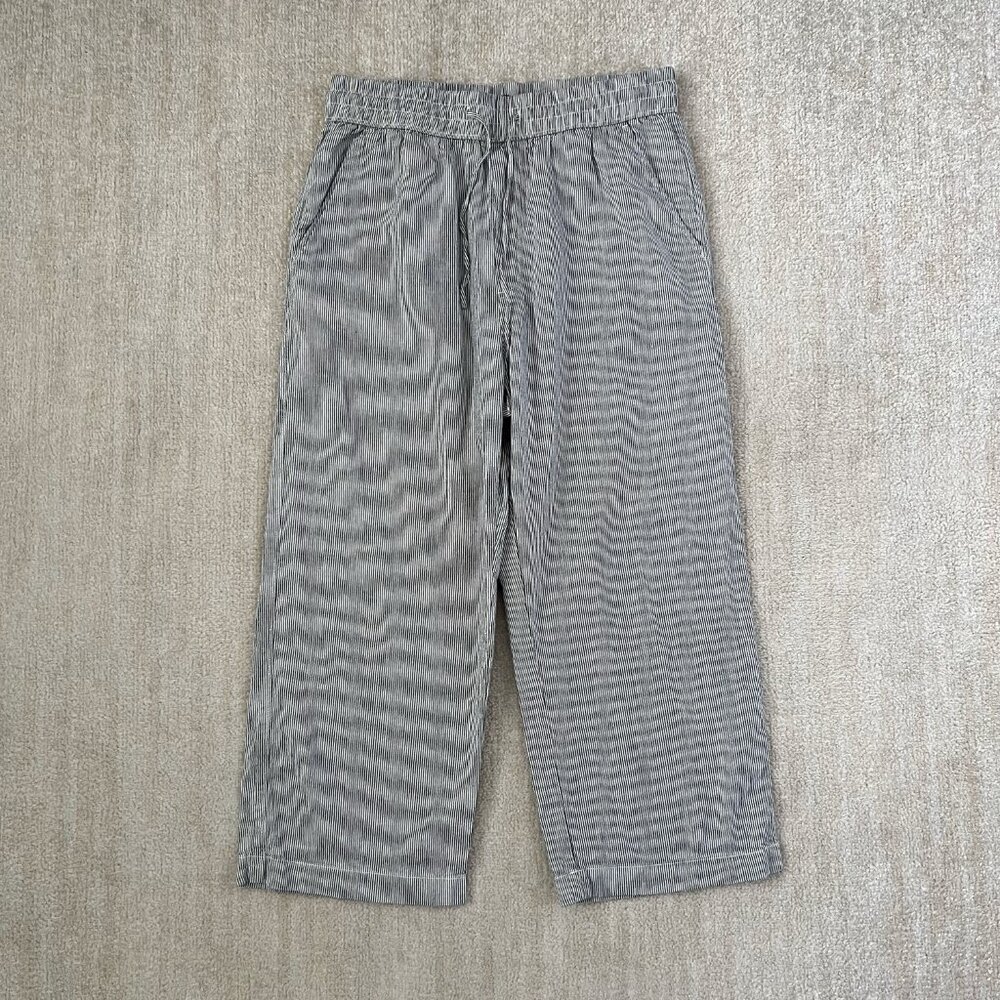 Abercrombie & Fitch Wide Leg Linen Cotton Striped Pull On Crop Pants L